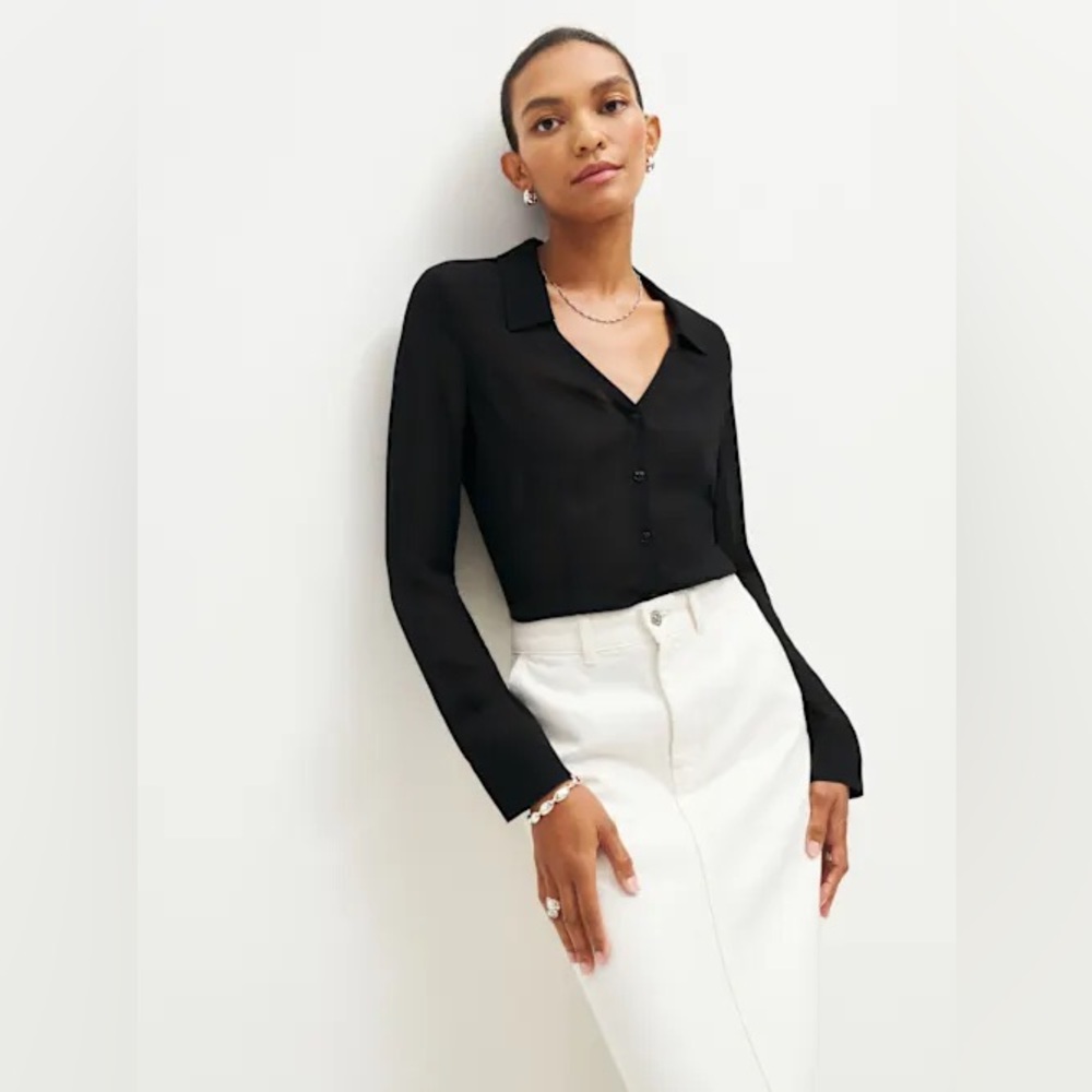 Reformation Black Drew Sheer Shirt - Size 0